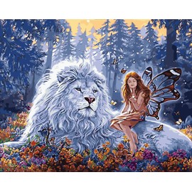WOWDECOR Art Supplies Lion Animals Butterfly Fairy DIY Paint by Numbers Kits 40 x 50cm with Painting Brushes Canvas (Lion, No Frame)