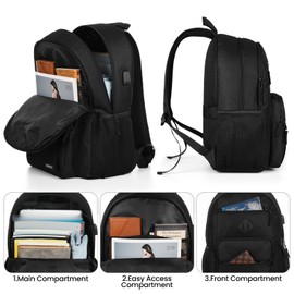 Black Backpack for Men and Women, Backpack for School Teens Boys and Girls, Lightweight Casual High School Bookbag (Black, 15.6 Inch)