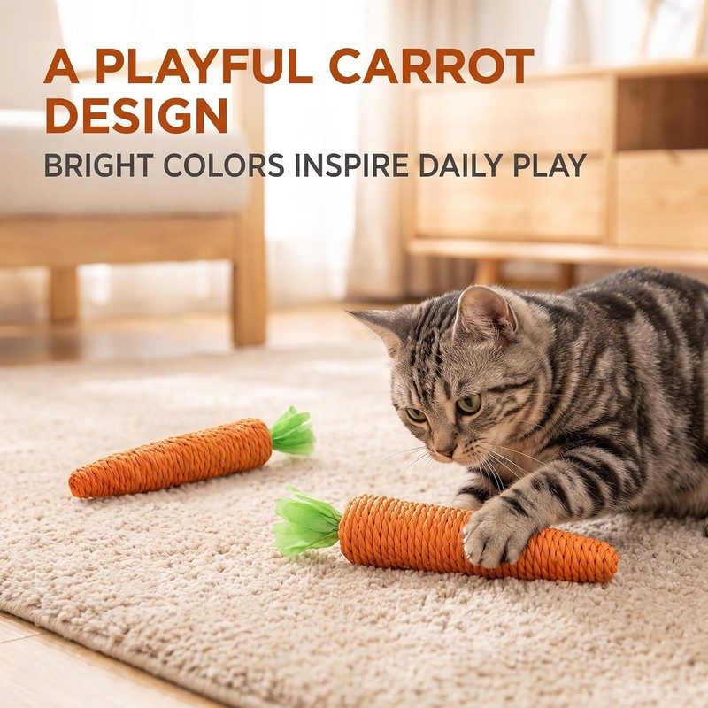 2 Pcs Orange Natural Interactive Sisal Carrot Cat Toys,Cat Dental