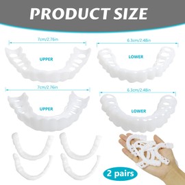 2 Pairs Snap on Veneers Dentures Fake Teeth, Temporary Veneers Teeth Top and Bottom Set, False Teeth Clip in Veneers Kit Comfortable Dentures for Men and Women Regain Confident Smile
