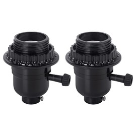 DiCUNO UL Listed E26 Lamp Socket Replacement, Turn Switch Knob ON/Off, Threaded Medium Base Light Socket with Shade Ring for Table, Floor Lamp Repair Kit, Black, 2-Pack