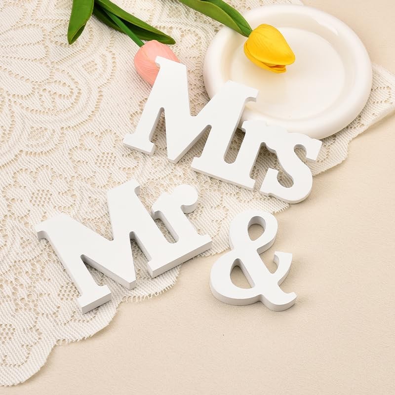 Mr and Mrs Sign for Wedding Table Decor White Wooden