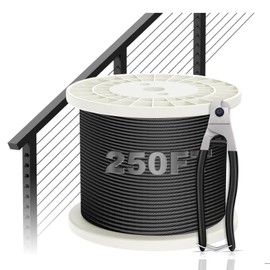 BLIKA 250FT 1/8" Black Stainless Steel Cable with Cutter, T316 Marine Grade, Stainless Steel Wire Rope 7x7 Strand Construction, 1850lbs Breaking Strength Aircraft Cable for Deck Railing