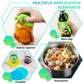 NiHome 4-Pack Silicone Jar Opener Pad for Weak Hands Seniors Kids, Large Non-Slip Jar Gripper Multi-Purpose Kitchen Bottle Opener Non-Tear Lid Opener Rubber Coaster (Candy Color Set)