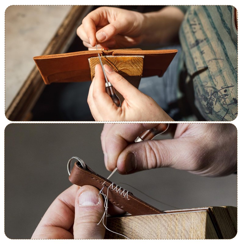 Pack of 3 Awl with Wooden Handle Puncher Leather Tool