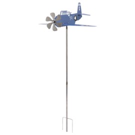 Airplane Weather Vane, Metal Wind Spinner Iron Stainless Steel Outdoor Wind Spinner Windmill for Garden Patio Lawn Yard Blue with Wind Direction Indicator, Yard Decoration