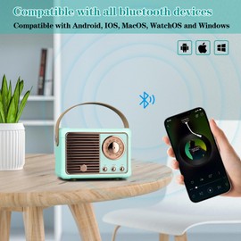 LUKADER Retro Bluetooth Speaker, Vintage Decor, Wireless Portable Mini Bluetooth Speaker, Small Cute Old Fashion Style for Kitchen Desk Bedroom Home Office Party Outdoor Gift (Blue)