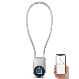 Fingerprint Cable Lock, Anweller 14" Long Shackle Small Padlock, Keyless Entry Biometric Bluetooth Smart Waterproof Combination Pad Lock for Gate Outdoor Fence Fridge Cabinet Locker Pool Bike - Silver