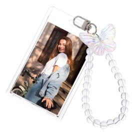simarro Kpop Photocard Holder, Acrylic Photo Key Ring, Kpop Photo Card Holder with Crystal Butterfly Pendant, ID Cover for Credit Letter, Bank Card, Student ID, Pendant, ID Holder