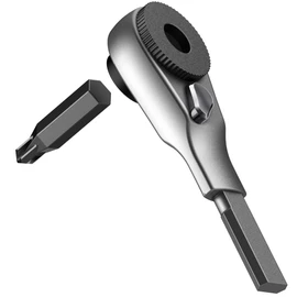 GALVANOX Flat-end Ratchet Driver Designed for Leatherman Models - Compatible with Multi-tool Flat Bit Kits and Standard 1/4" Hex Bits (Brushed Steel)