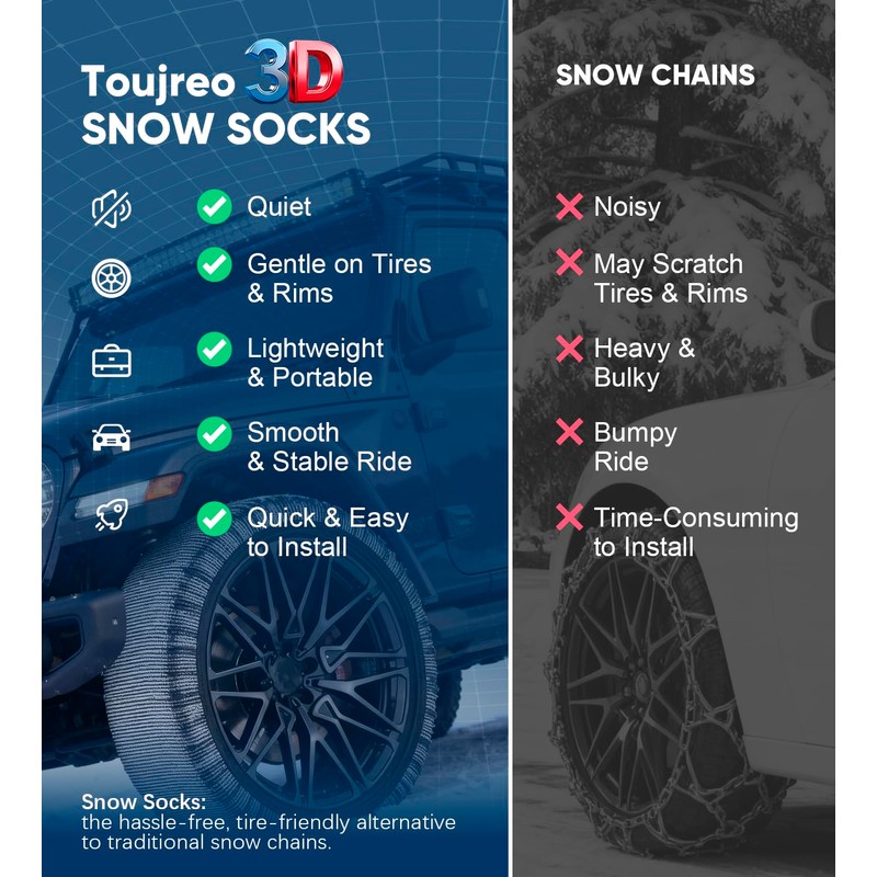 Snow Socks for Tires - Auto Accessories Ultimate Grip Alternative