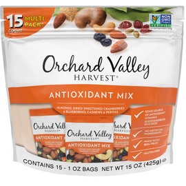 Orchard Valley Harvest Antioxidant Mix, 1 Ounce Bags (Pack of 15), Almonds, Cranberries, Blueberries, Cashews, and Pepitas, Non-GMO, No Artificial Ingredients, Healthy Snacks for Adults