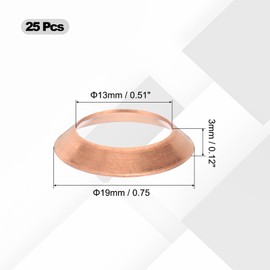 PATIKIL Flare Gasket, 25 Pcs Fit for 5/8" Tube Size 45 Degree Copper Flared Pipe Fittings for Air Conditioner Refrigeration Accessories
