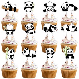 24pcs Panda Dessert Cupcake Topper Pick for Cute Animal Theme Decor Baby Shower Boys Girls Happy Birthday Party Decorations Supplies