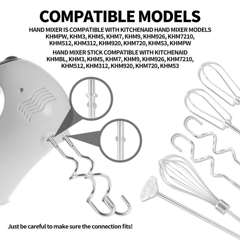 BOXOB 6pcs Hand Mixer Attachments Set, Stainless Steel Dough Hooks