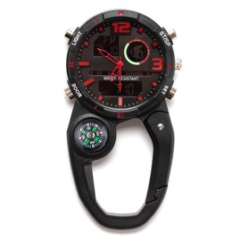 VOSO Carabiner Watch Luminous Clip on Quartz Watch Compass, Glow in The Dark Clip On Unisex Pocket Backpack Buckle Belt Watch for Doctors Chefs Outdoor Climbing (Black and Red)