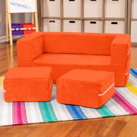 Jaxx Zipline Kids Modular Sofa & Ottomans/Fold Out Lounger, Mandarin