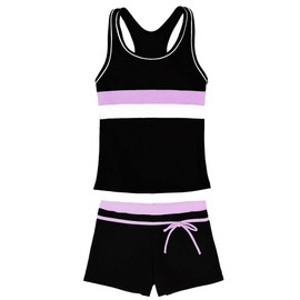 PROALLO Girls Bathing Suits Two Piece Vest Style Swimsuit with Boyshort Tankini Swimwear Black