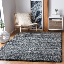 SAFAVIEH Hudson Shag Collection Area Rug - 7' Square, Dark Grey & Ivory, Modern Abstract Design, Non-Shedding & Easy Care, 2-inch Thick Ideal for High Traffic Areas in Living Room, Bedroom (SGH295F)
