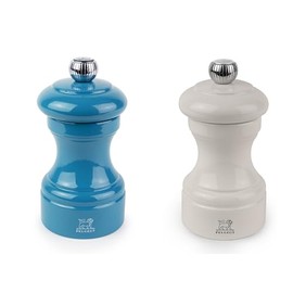 Peugeot Bistro Pepper and Salt Mill Set, 4in - Beechwood Mills with Adjustable Grinding - For Peppercorns and Rock Salt, Corrosion-Resistant - Essential Kitchen Tools (Blue/Ivory)