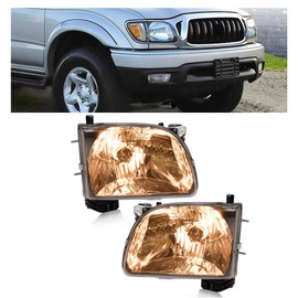 HECASA Pair Headlights w/Bulbs Compatible with 2001-2004 Toyota Tacoma Halogen Headlamp Front Light Clear Lens Black Housing Replacement for 8111004110 8115004110 TO2503136 TO2502136 Left&Right Side