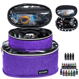 ELCUPA - Estuche de transporte para tatuaje, color morado, interior acolchado, altura de 6 pulgadas, compartimentos medios de 8.5 pulgadas, múltiples bolsillos, fácil de llevar, garantía de servicio