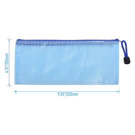 Skweawert 6 Pcs 4.13" x 9.25" Bills Sizes Mesh Zipper Pouch Bags, Mesh Bags with Zipper，Waterproof Clear document pouch for Organization Puzzles Travel, Office, Classroom Organization, Bills Blue