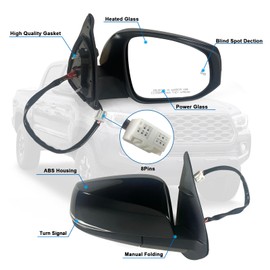 Lqito Right Passenger side Mirror Fits 2016-2022 Toyota Tacoma With Power Glass, Heated, Turn Signal, Blind Spot Detection and Manual Folding Match to Midnight Black Metallic Replace TO1320350 (8Pins)
