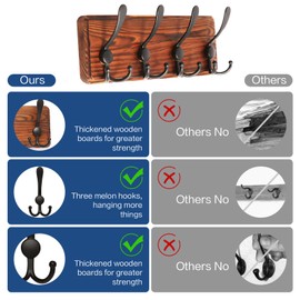 DecorDudz Coat Rack Wall Mount, 20.8''Wooden Coat Hanger Coat Hooks Wall Mount- 6 Tri Hooks, Coat Rack for Entryway, Living Room, Bathroom, Bedroom, Kitchen, Hat Organizer (2 Items-4 Hooks)