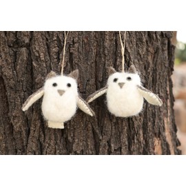 DeKulture Handmade Premium Wool Felt Small Owl Eco Friendly Needle Felted Christmas Xmas Tree Decoration Stuffed Ornament for Home Office Party Holiday Décor (Set of 2)
