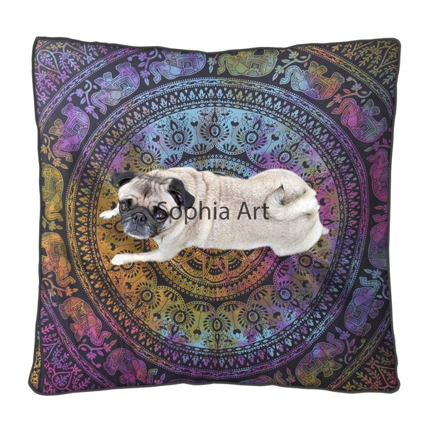 Sophia Art Indian Multi Elephant Mandala Floor Pillow Square Ottoman