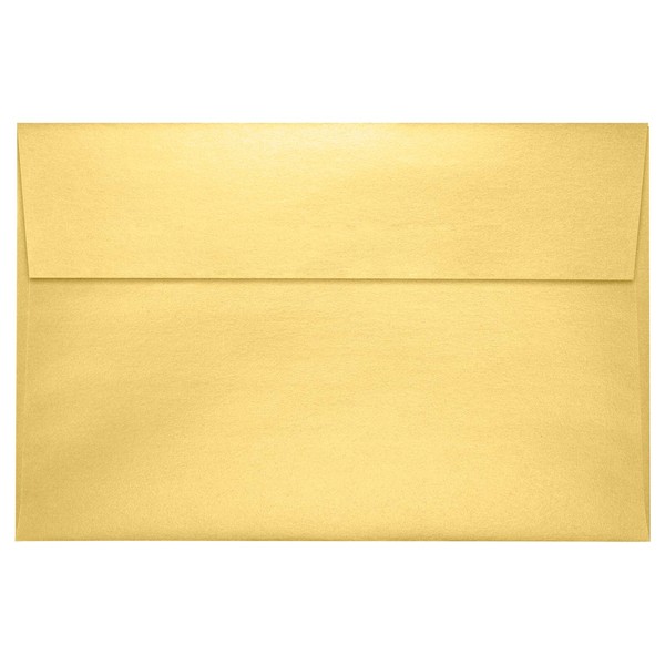 LUXPaper A9 Invitation Envelopes in 80 lb. Gold Metallic for 5 1/2 x 8 1/2 Cards, Printable Envelopes for Invitations, with Peel and Press, 50 Pack, Envelope Size 5 3/4 x 8 3/4