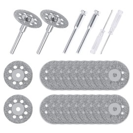 JAYZUUM 20 Pieces 22 mm Diamond Disc, Diamond Cutting Disc Glass Cutter for Rotary Tool, with 4 Pieces 3 mm Mandrel and 2 Pieces Phillips Screwdrivers