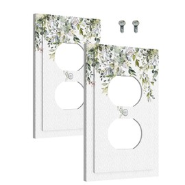 Outlet Cover 1 Gang Eucalyptus Sage Green Watercolor Plant Leaves Light Switch Cover Single Duplex Wall Plate Covers Switchplate Covers Electrical Faceplate For Country Bedroom Decor(2 Pack)