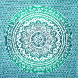 MOMOMUS Mandala Tapestry – Natural – 100% Cotton Aesthetic Multipurpose – Wall Towel / Beach Towel XXL – Wall Decoration Living Room Decoration Bedroom – Turquoise, 210 x 230 cm