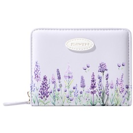 Sunwel Fashion Women Cute Print Wallets with Credit Card Slots ID Window & Zipper Coin Pouch (LAVENDER PURPLE)