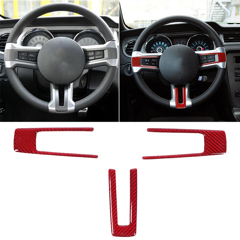 3Pcs Steering Wheel Frame Sticker Carbon Fiber Button Cover Trim