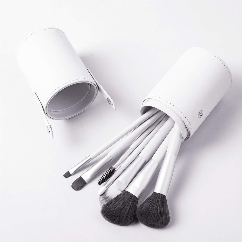 Makeup Brush Holder Leather Travel Portable Brushes Storage Case (White)