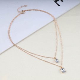 Inateannal Boho Layered Crystal Necklace Square Crystal Pendant Necklace Gold Cz Square Choker Necklace Sparkling Rhinestone Necklace Geometric Necklace Chain Jewelry for Women and Girls