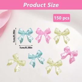 TUKEVA Pack of 150 Butterfly Nails Charms Bow Resin Nail Charms 3D Butterfly Shape Pendant for Nails Mini Bow Shape Design Nail for Nails DIY Decoration (Pink, Nile Blue, Light Yellow)