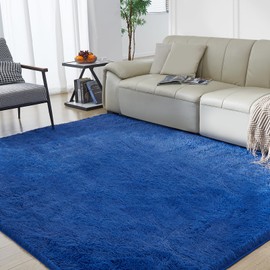 Luxury Rug, Blue Fluffy Shag Area Rug for Living Room, Anti-Skid Extra Comfy Fluffy Floor Carpet for Indoor Home Decorative, Nursery and Living Room, High Pile Soft Throw Rug, 4X5.8