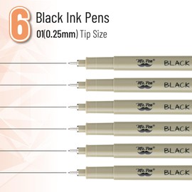 Mr. Pen- Drawing Pens for Artists, 0.25mm, 6 Pack, Black Artist pens, Micro Pens for Drawing, Ink Pens for Drawing, Sketch Pens, Micro Pen, Fineliner Pens, Bible Journaling Pens, Extra Fine Point Pens