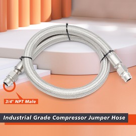 Industrial Grade Compressor Jumper Hose, 3/4" NPT Male x 4 Feet, 750°F, 450 PSI, Rotate Freely, 3/4 NPT Air Hose for Compressed Air Piping System, Flexible Air Hose Stainless Steel Braided Metal Hose