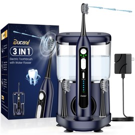 Ducard Electric Toothbrush with Water Flosser Combo for Adults: 3 Brushing Modes & 5 Floss Speeds- Rechargeable Teeth Cleaner with 500mL Tank- Gum Care & Whitening, Travel-Friendly & Family Use