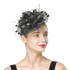 FELIZHOUSE Fascinators Hat Flower Mesh Ribbons Feathers Headband Derby Tea Party Headwear with a Clip for Girls and Women Black