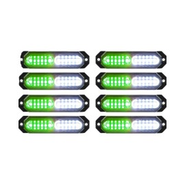 8pcs 12V Sync Ultra Slim 12-LED Surface Mount Flashing Strobe Lights Truck Car Emergency Beacon Hazard Warning LEDLight Color: Green/white, Rated Power: 12, Beam Angle: Spot