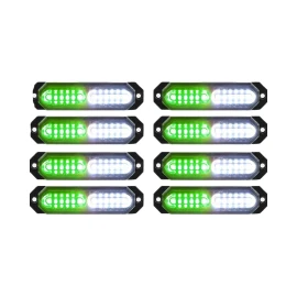 8pcs 12V Sync Ultra Slim 12-LED Surface Mount Flashing Strobe Lights Truck Car Emergency Beacon Hazard Warning LEDLight Color: Green/white, Rated Power: 12, Beam Angle: Spot