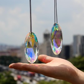 2PCS 5" Large Crystal Sun Catcher Prisms, STINO Hanging Suncatchers with Glass Prism, Rainbow Maker for Windows, Balcony, Kitchen, Garden Decoration (E# Color Oval Eye 2PCs)