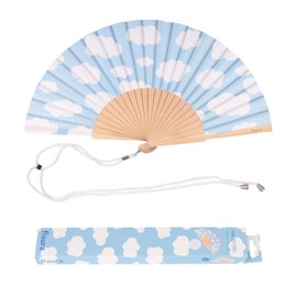 Fisura Wooden Cloud Fan Colourful Stylish Accessory Portable Blue Handheld Fan with Handy Hanger Perfect for a Fresh Summer Look Dimensions: 42.5 x 23 cm
