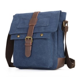 Velugan Men Small Canvas Crossbody Messenger Purse Shoulder Bag Small Vintage Satchel Travel Bags For Work Business Unisex (Dark blue)